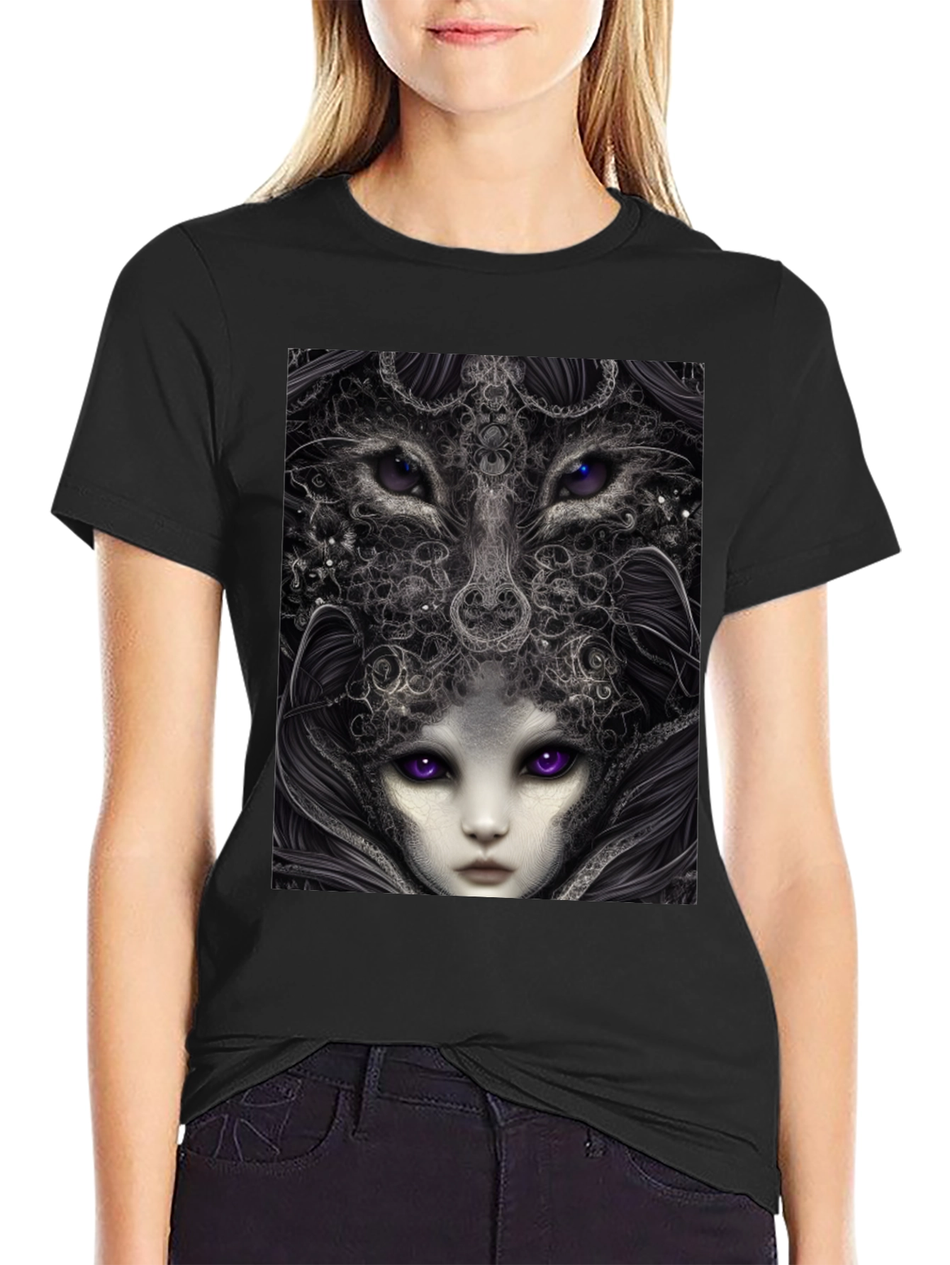 Surreal Wolf & Woman Graphic T-Shirt