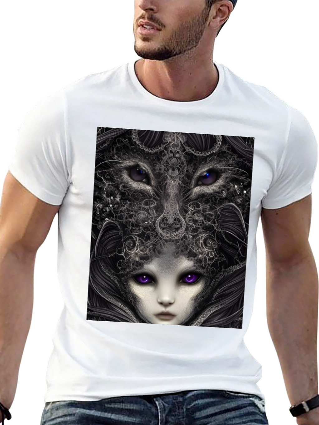 Surreal Wolf & Woman Graphic T-Shirt