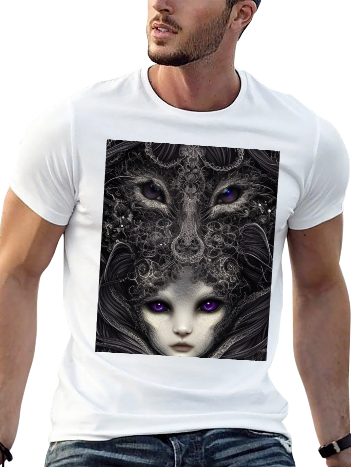 Surreal Wolf & Woman Graphic T-Shirt