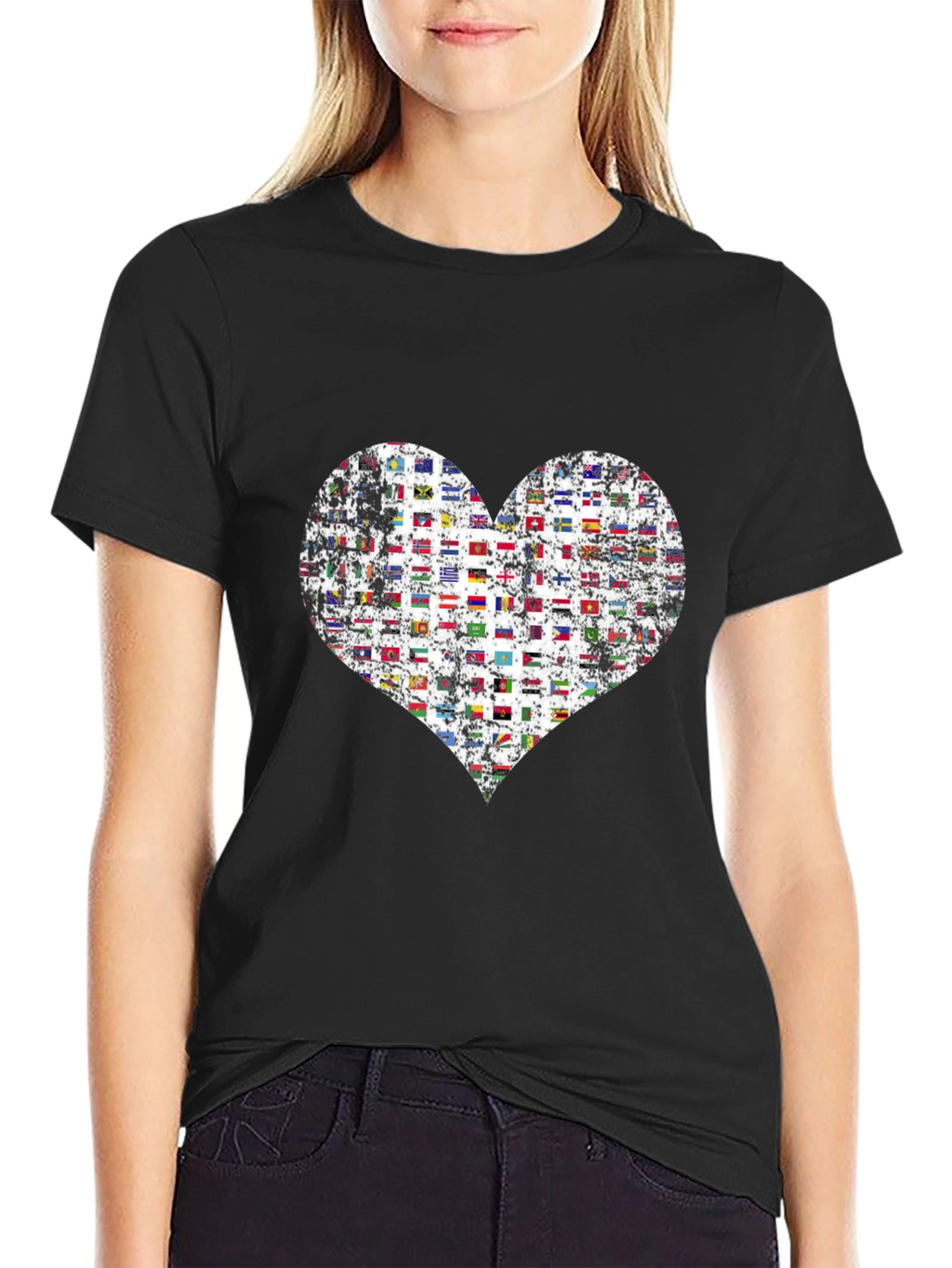 Flags Heart Graphic T-Shirt - Love All Nations