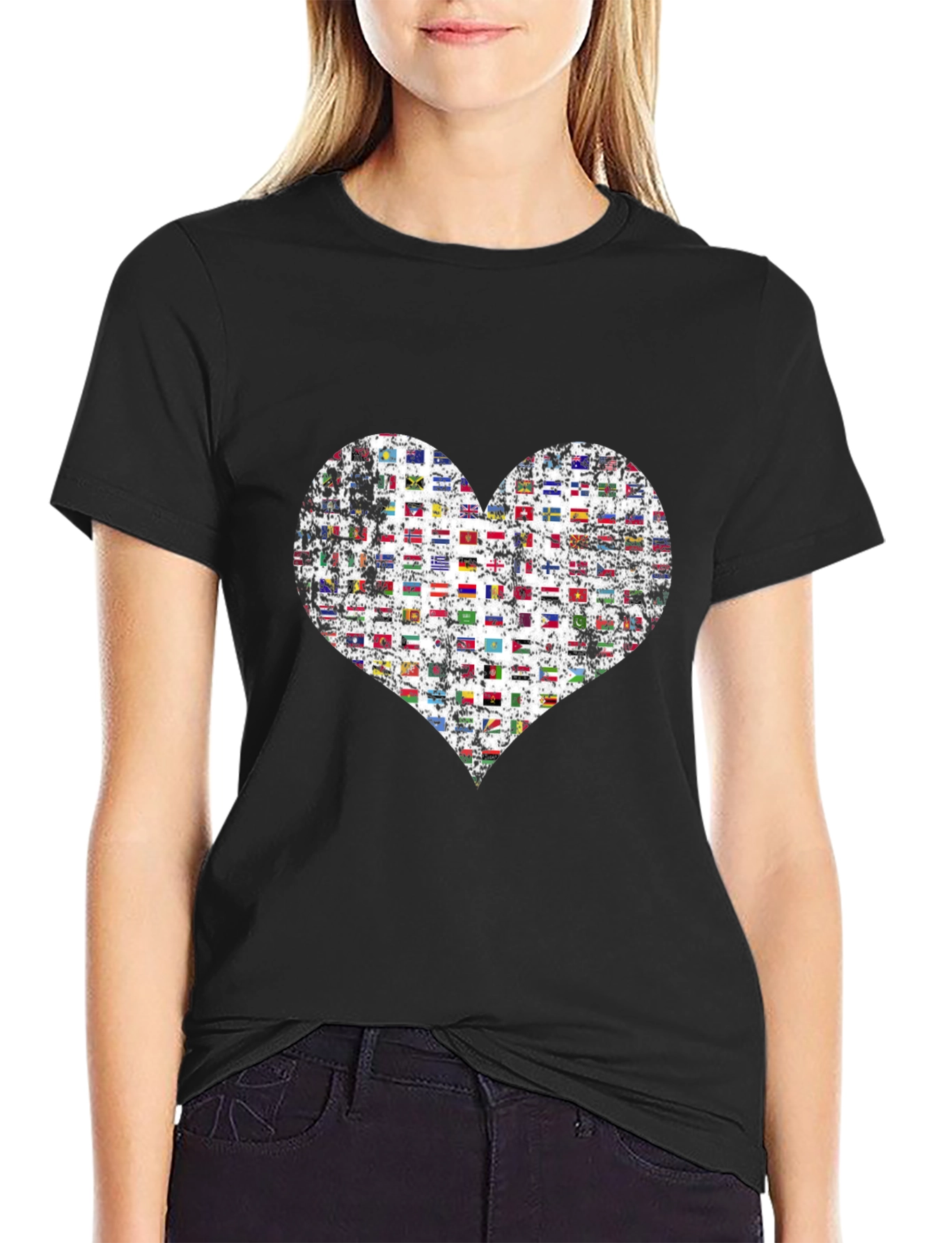 Flags Heart Graphic T-Shirt - Love All Nations