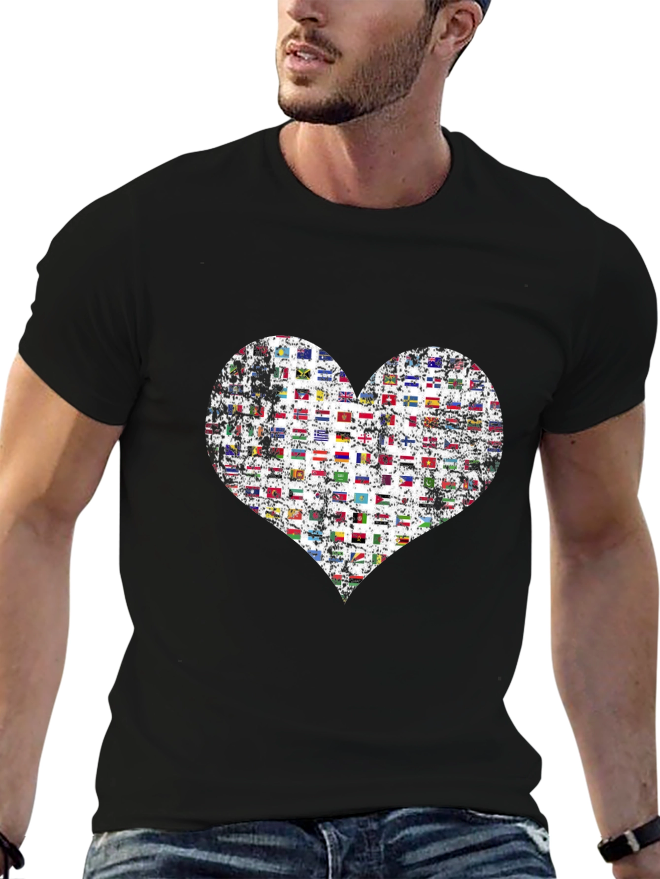 Flags Heart Graphic T-Shirt - Love All Nations