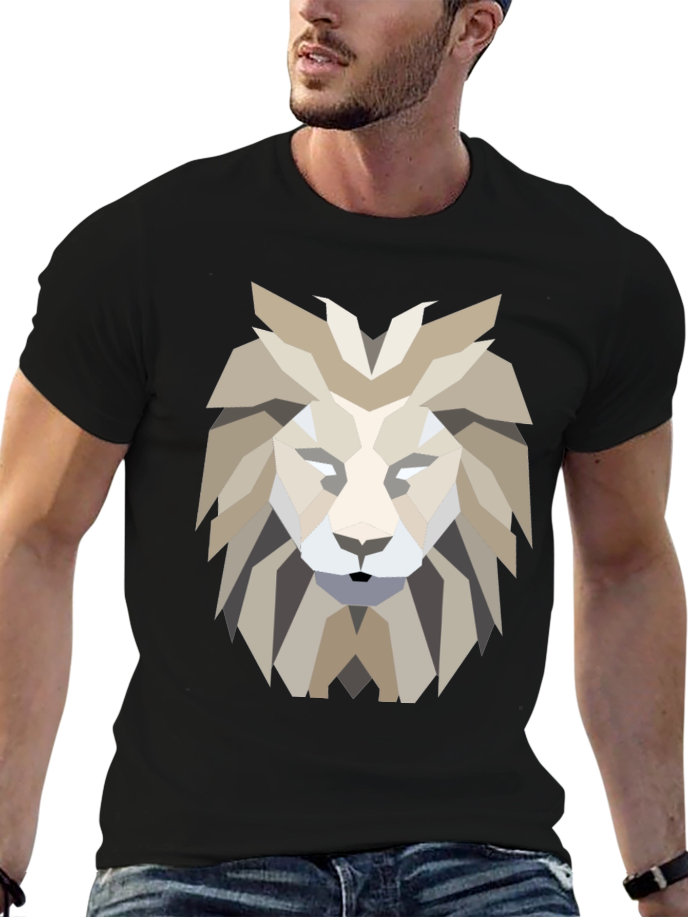 Geometric Lion Graphic Tee - Modern Design