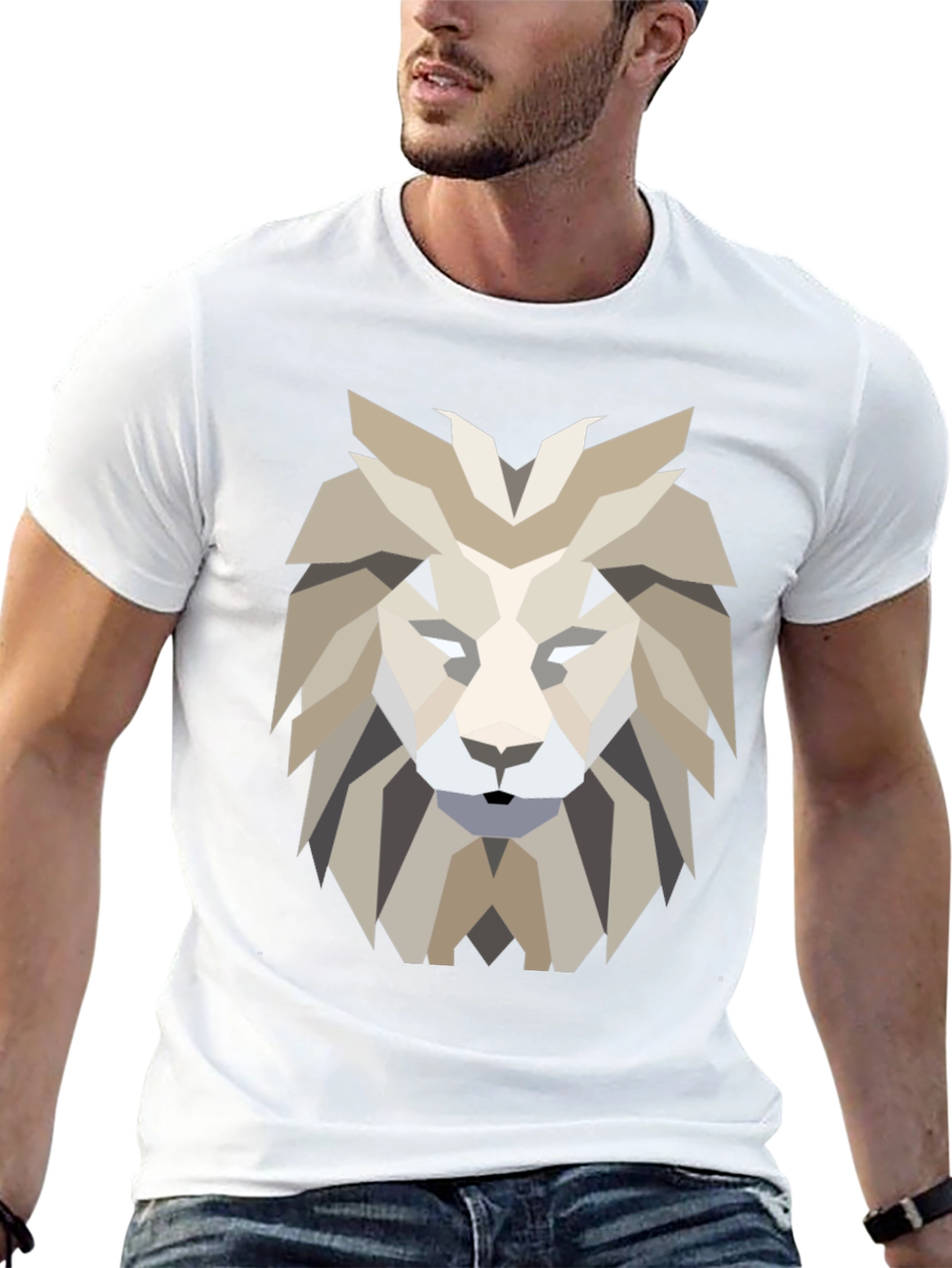 Geometric Lion Graphic Tee - Modern Design