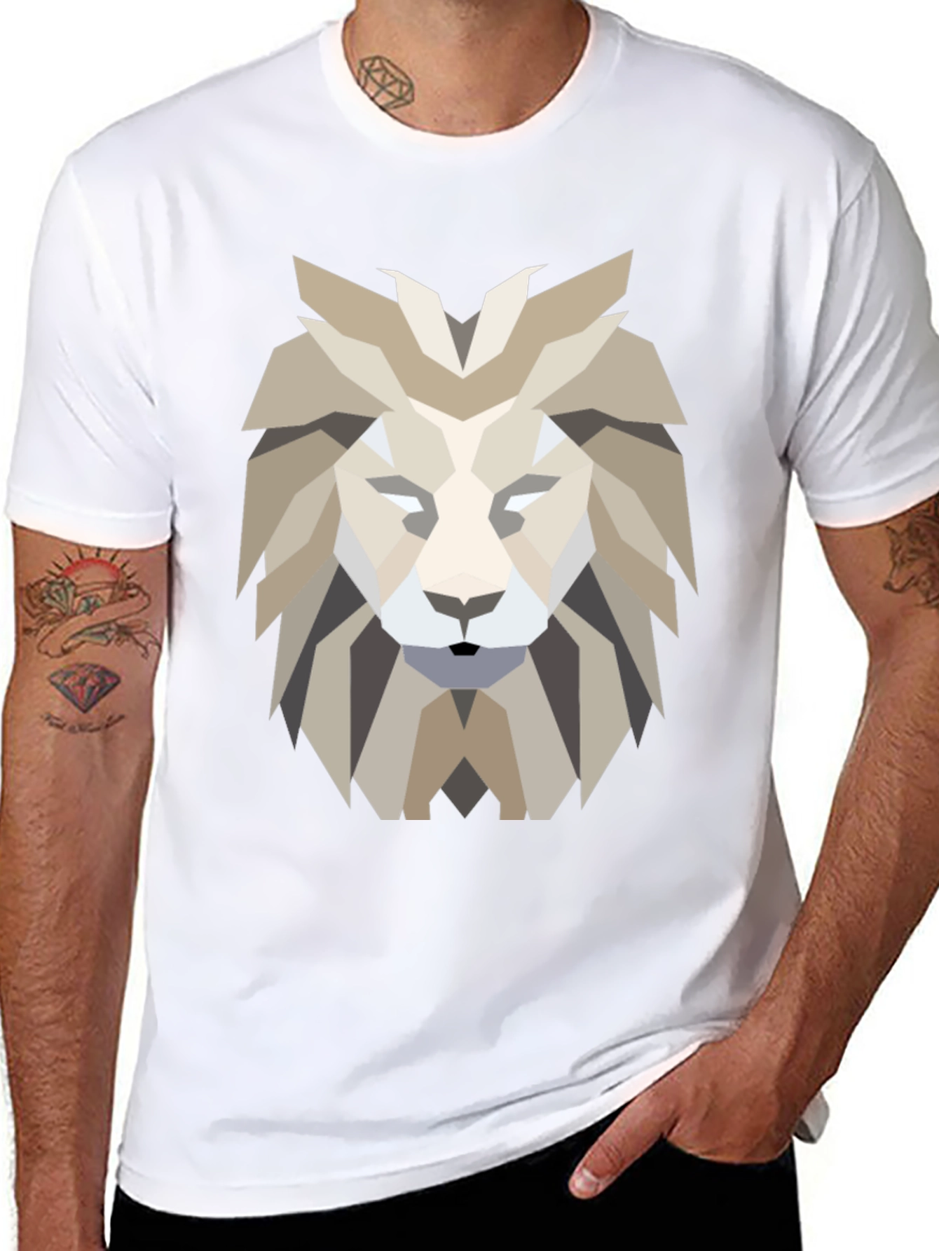 Geometric Lion Graphic Tee - Modern Design