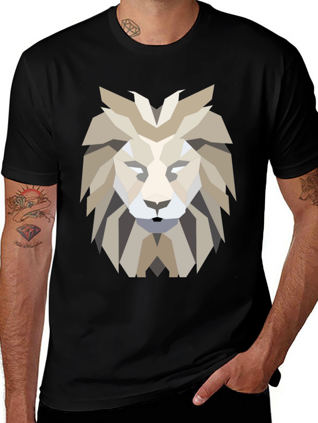 Geometric Lion Graphic Tee - Modern Design