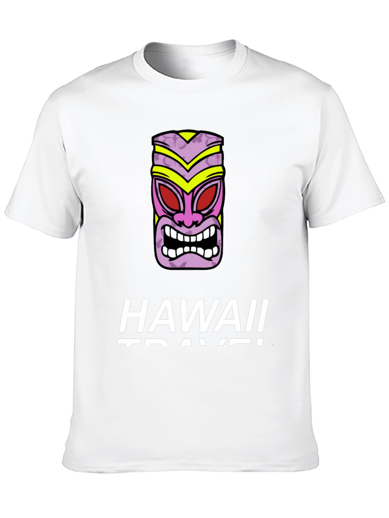 Hawaii Travel Black T-Shirt with Tiki Mask Graphic