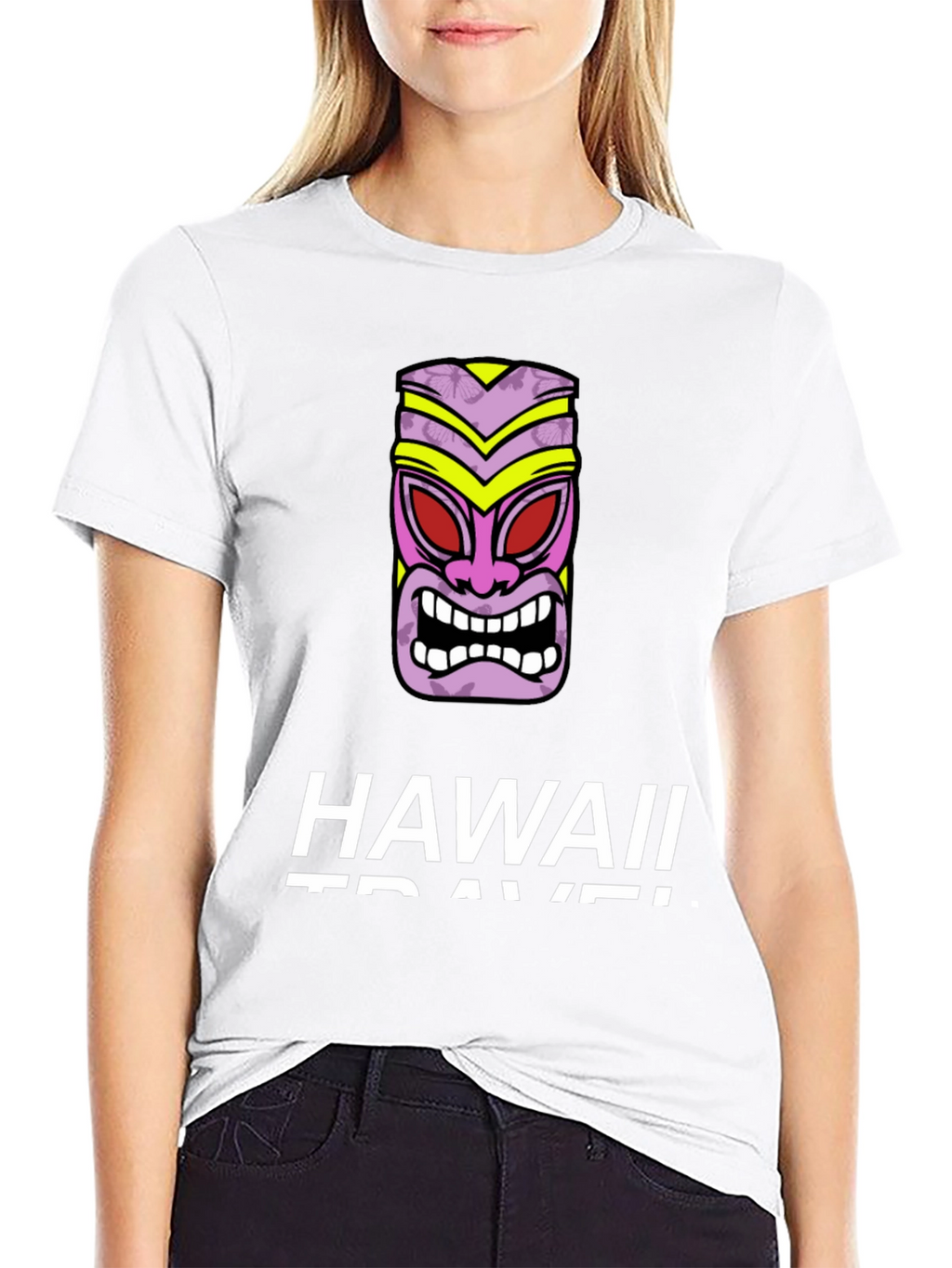 Hawaii Travel Black T-Shirt with Tiki Mask Graphic