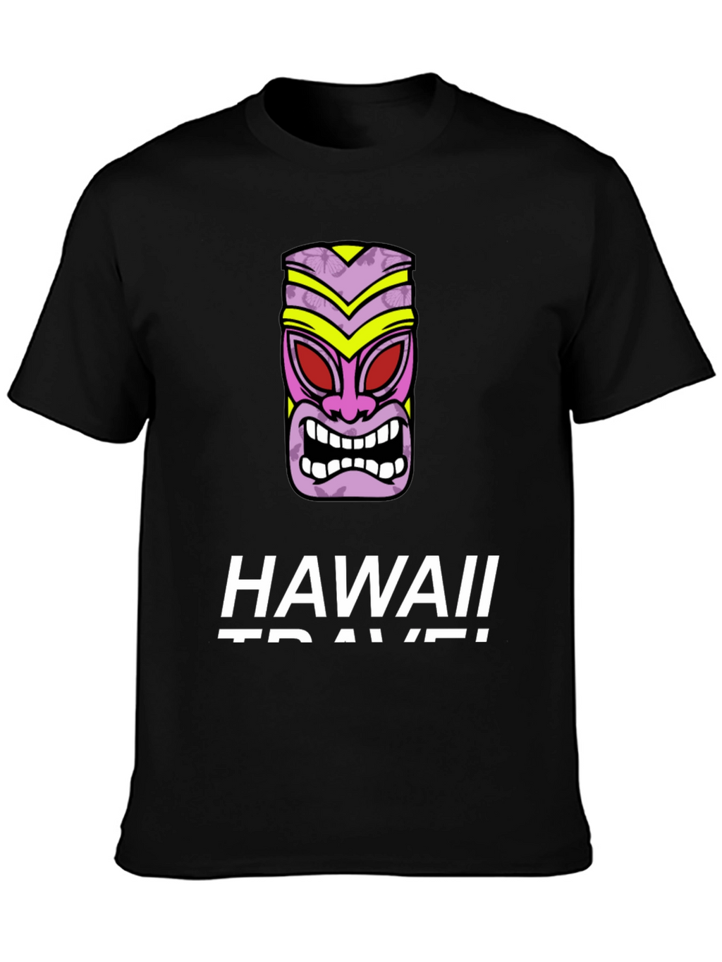 Hawaii Travel Black T-Shirt with Tiki Mask Graphic
