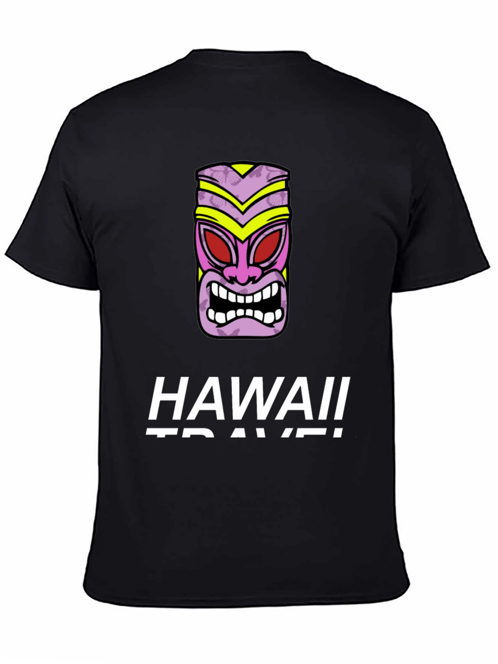 Hawaii Travel Black T-Shirt with Tiki Mask Graphic