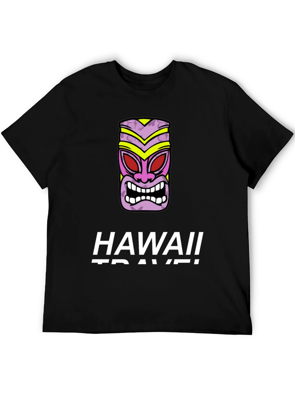 Hawaii Travel Black T-Shirt with Tiki Mask Graphic
