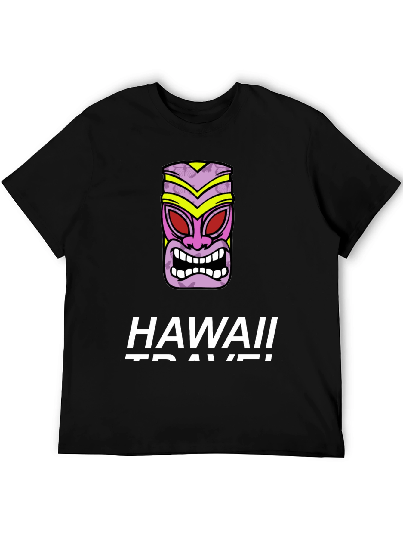 Hawaii Travel Black T-Shirt with Tiki Mask Graphic