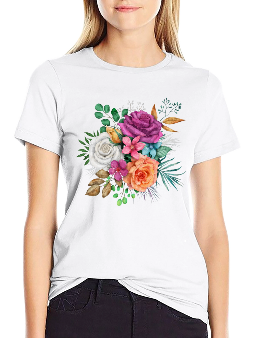 Floral Bouquet Graphic Black T-Shirt