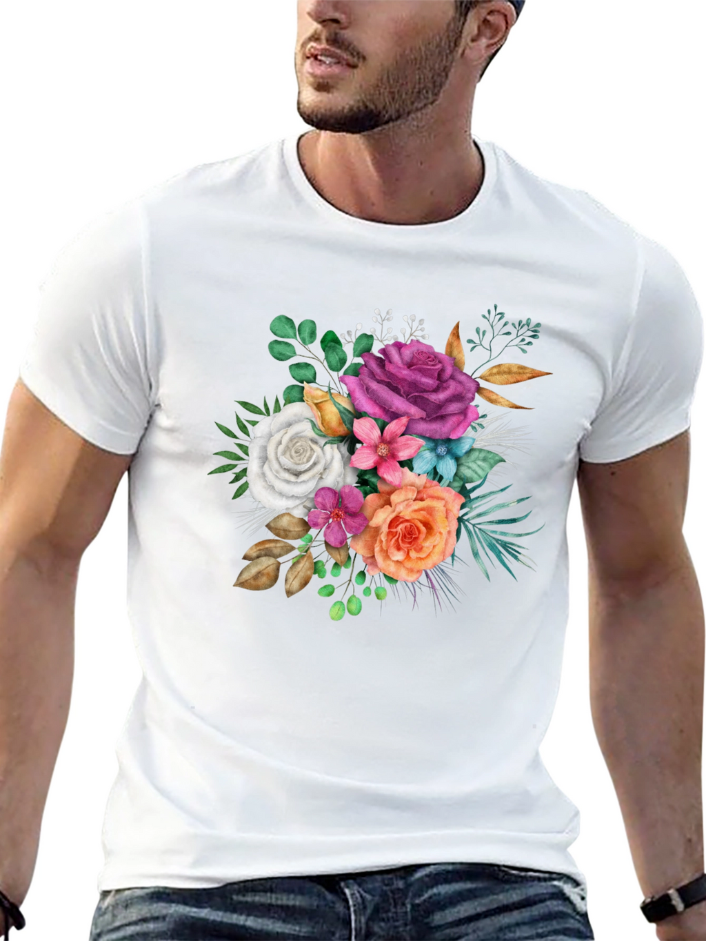 Floral Bouquet Graphic Black T-Shirt