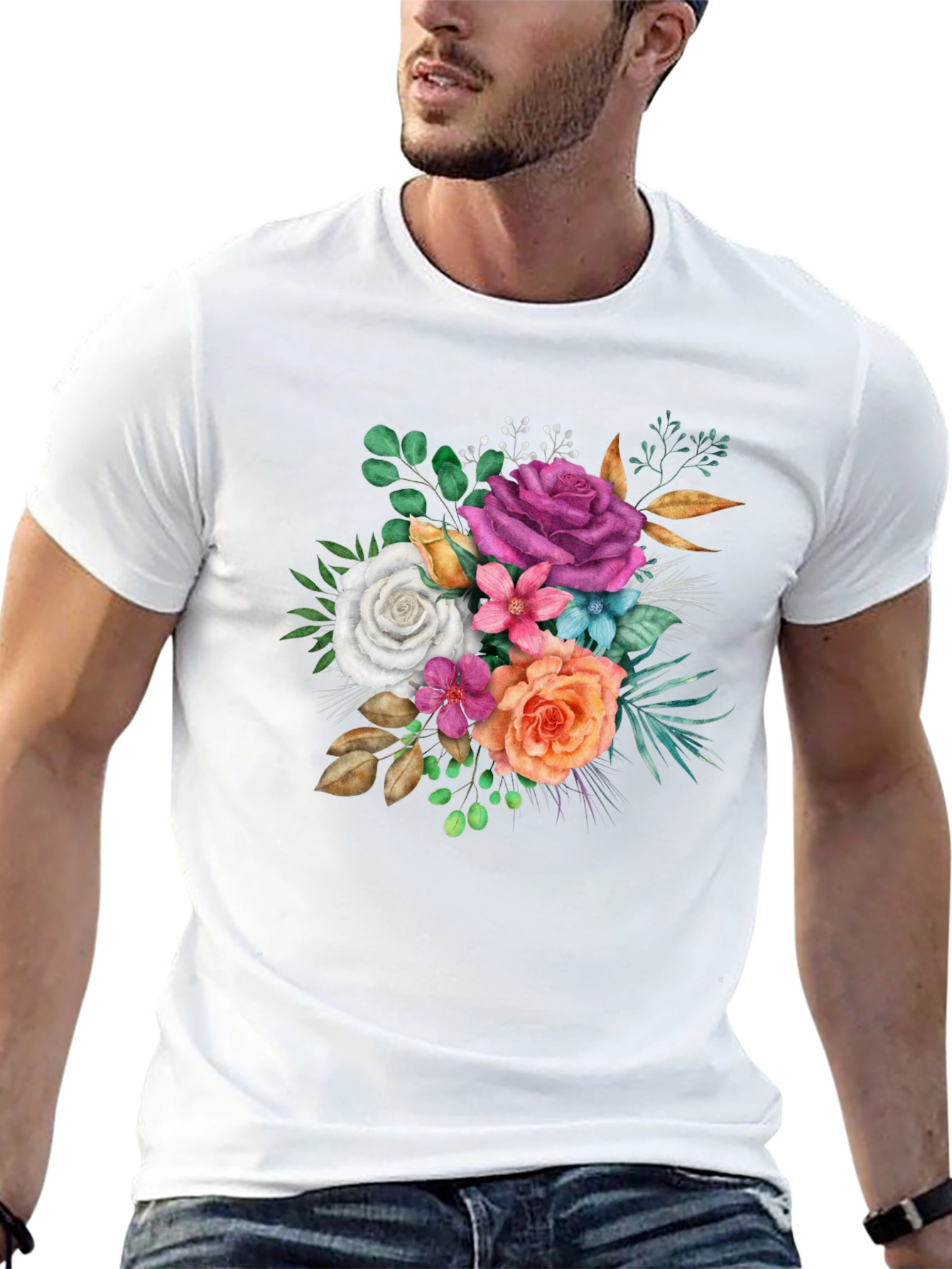 Floral Bouquet Graphic Black T-Shirt