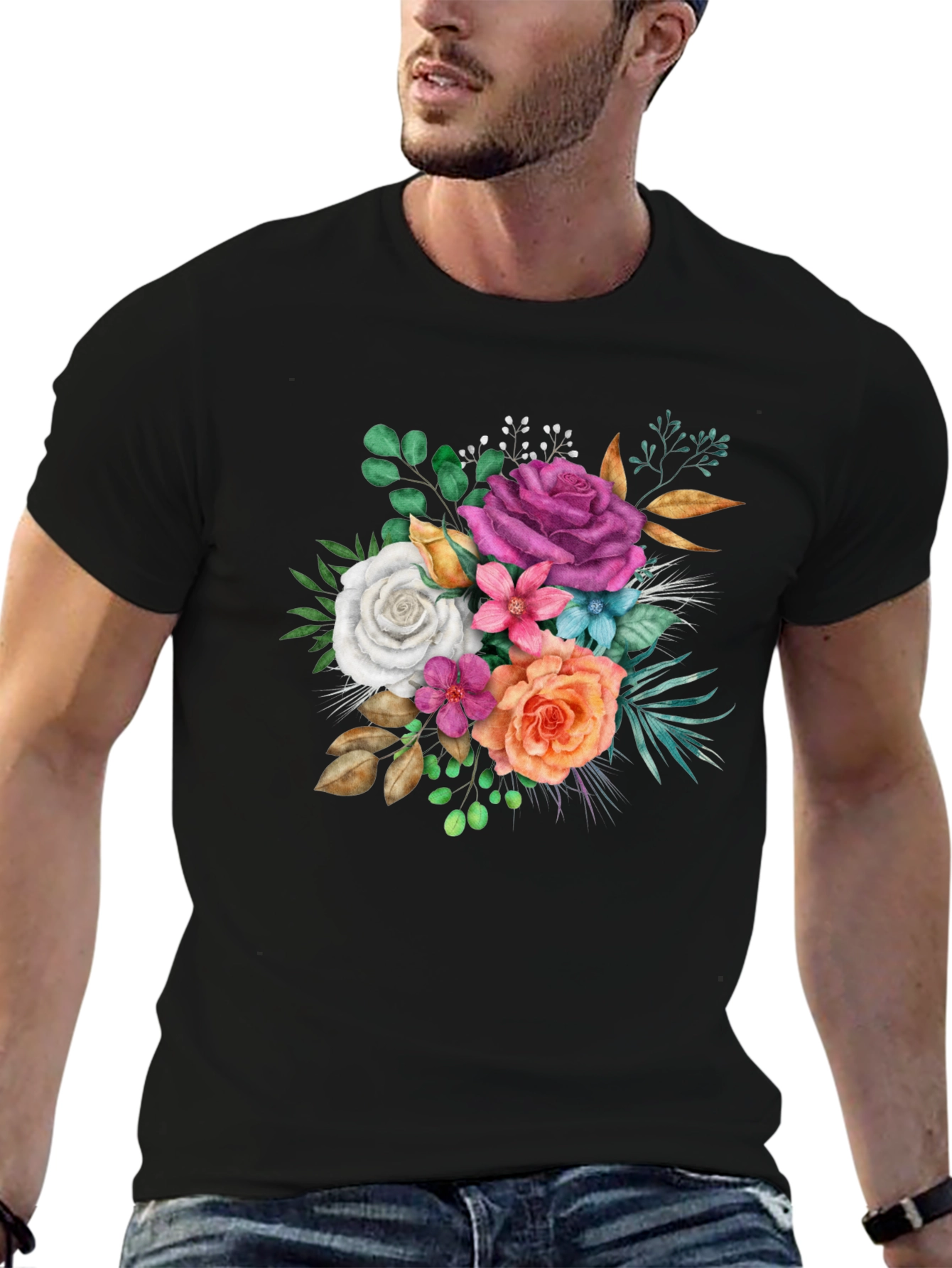 Floral Bouquet Graphic Black T-Shirt