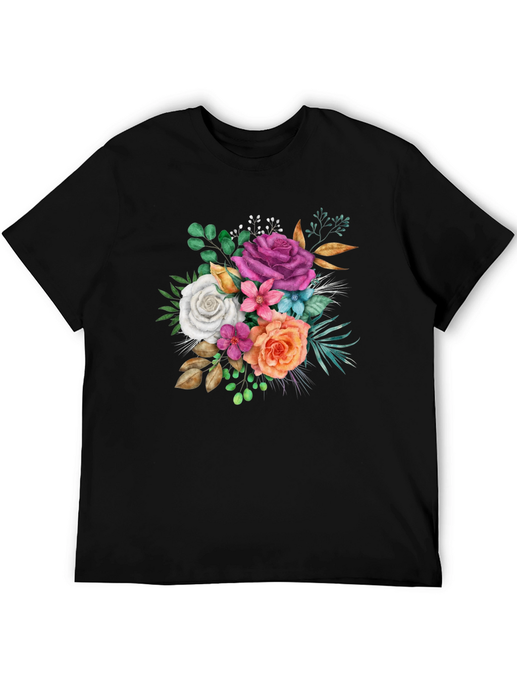 Floral Bouquet Graphic Black T-Shirt