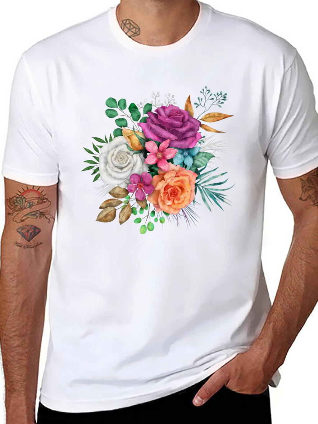 Floral Bouquet Graphic Black T-Shirt