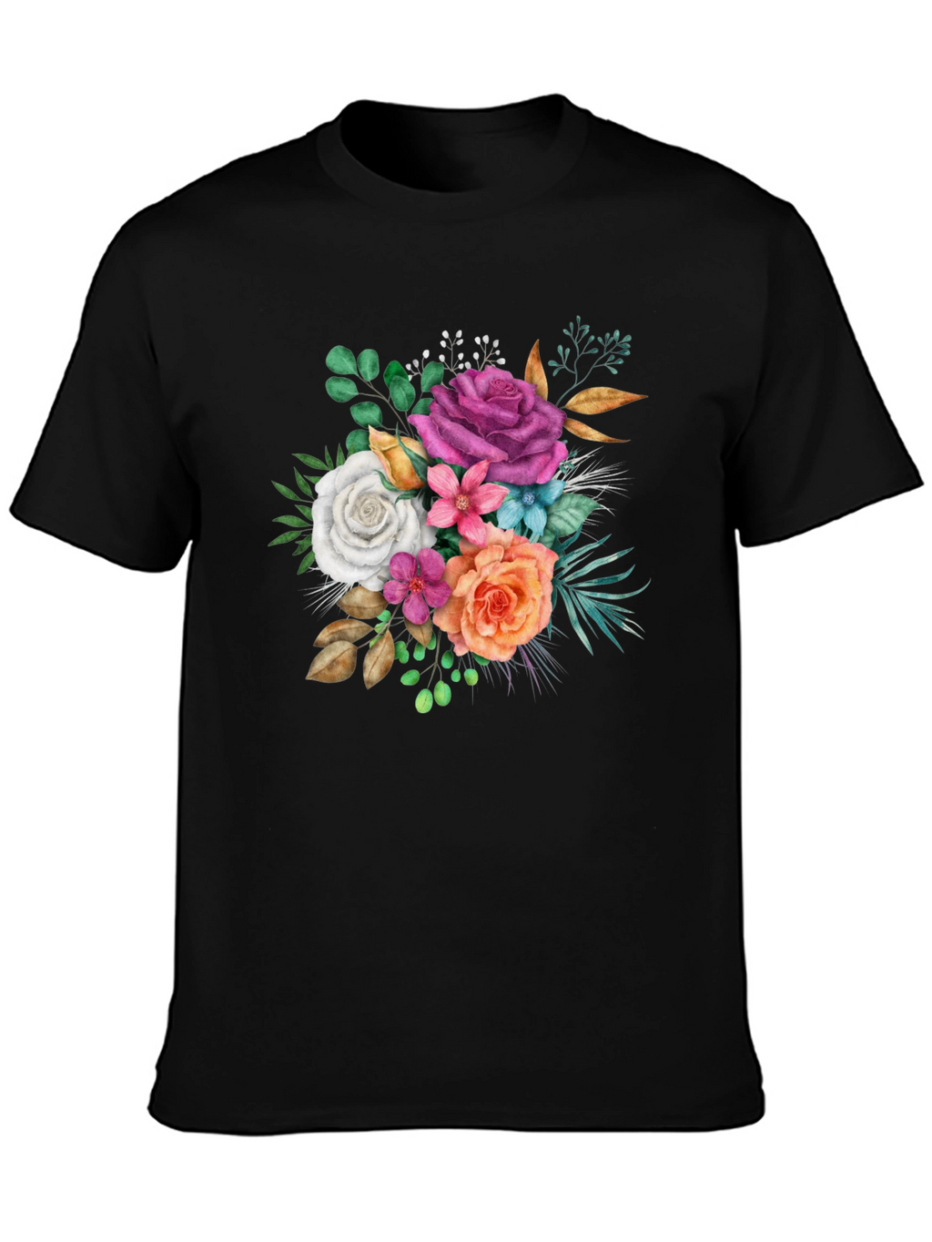 Floral Bouquet Graphic Black T-Shirt