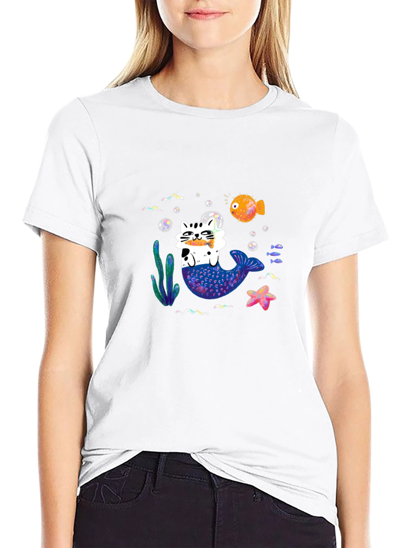Mermaid Cat Graphic T-Shirt