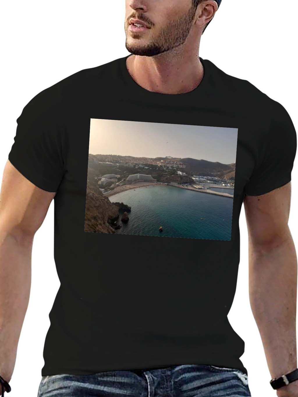 Scenic Beach View Black T-Shirt