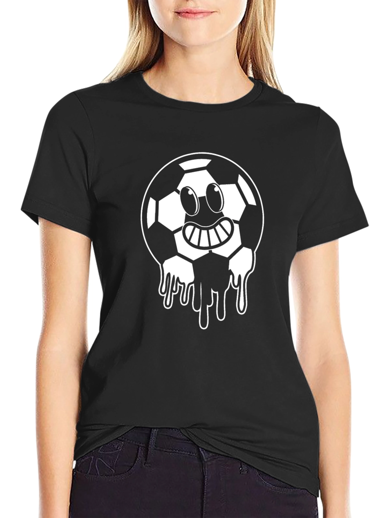 Fun Soccer Ball Face Black T-Shirt