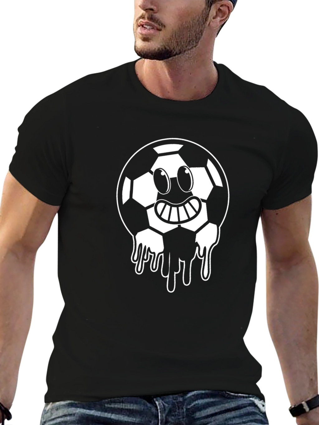 Fun Soccer Ball Face Black T-Shirt