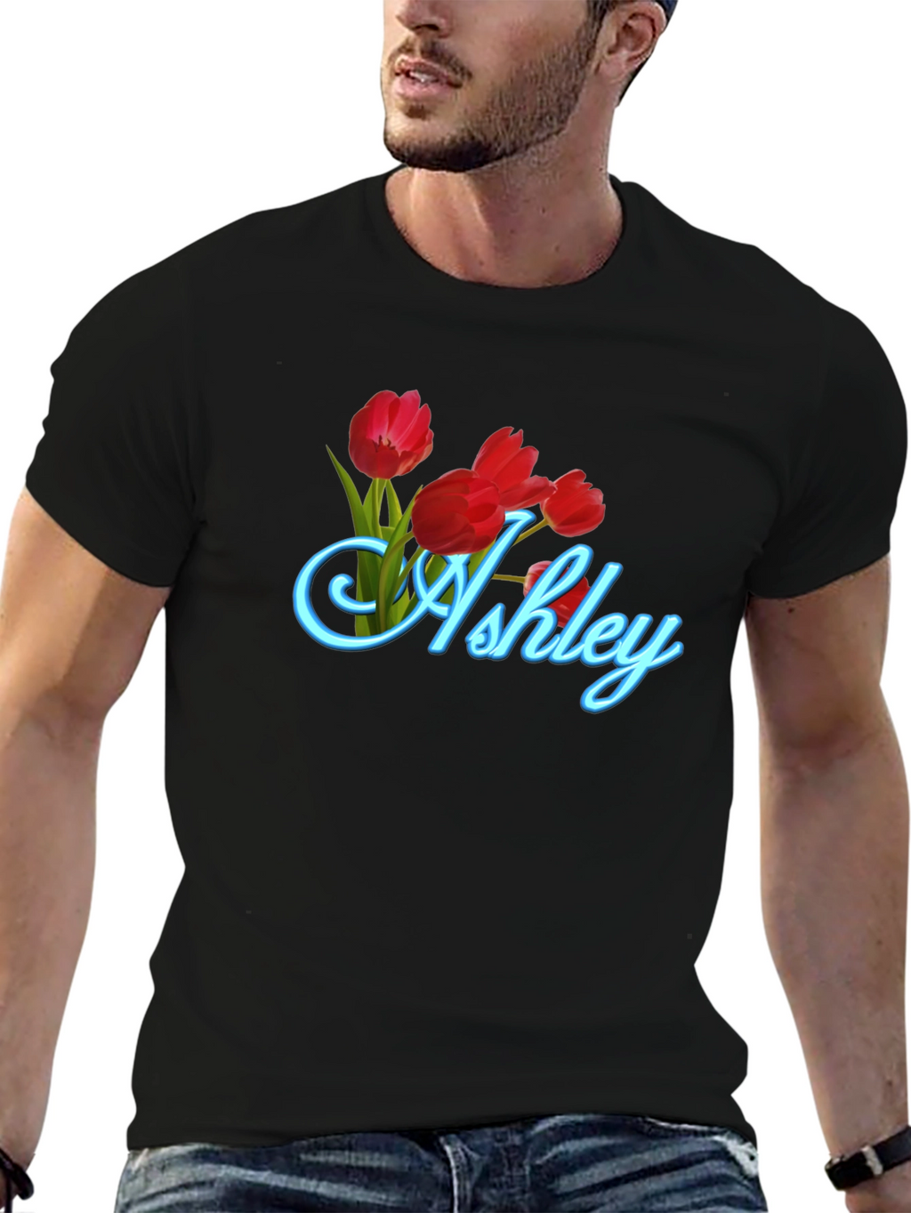 Ashley Floral Tulip Black T-Shirt