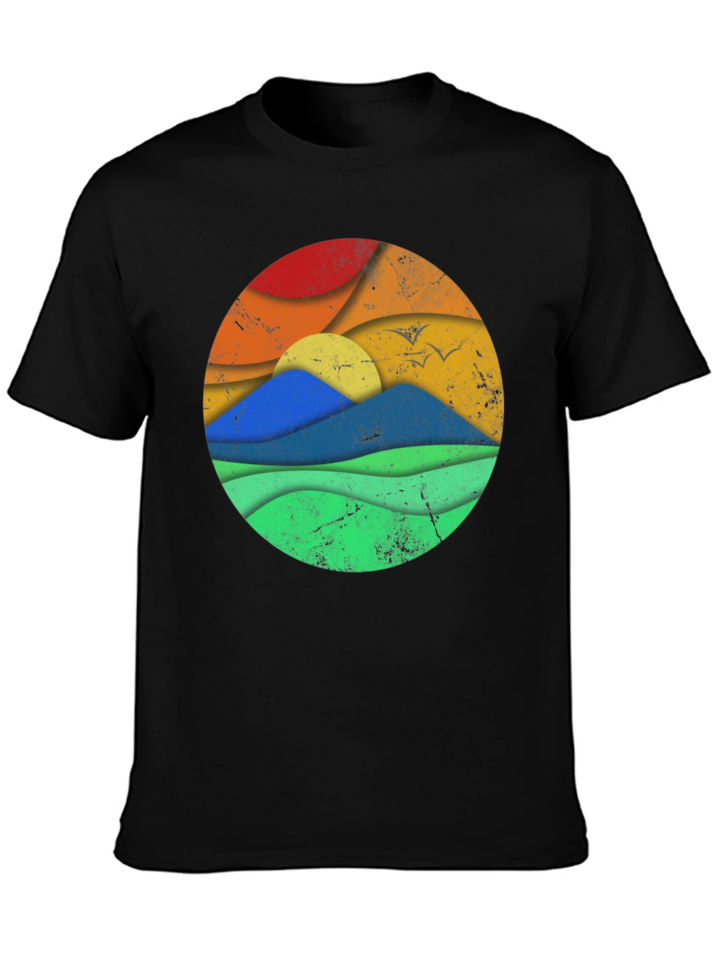 Retro Landscape Graphic Tee - Black Cotton Blend