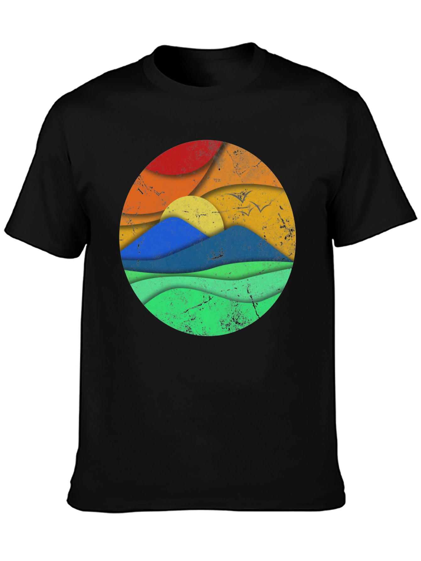 Retro Landscape Graphic Tee - Black Cotton Blend