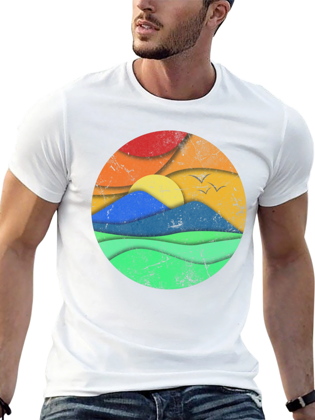 Retro Landscape Graphic Tee - Black Cotton Blend