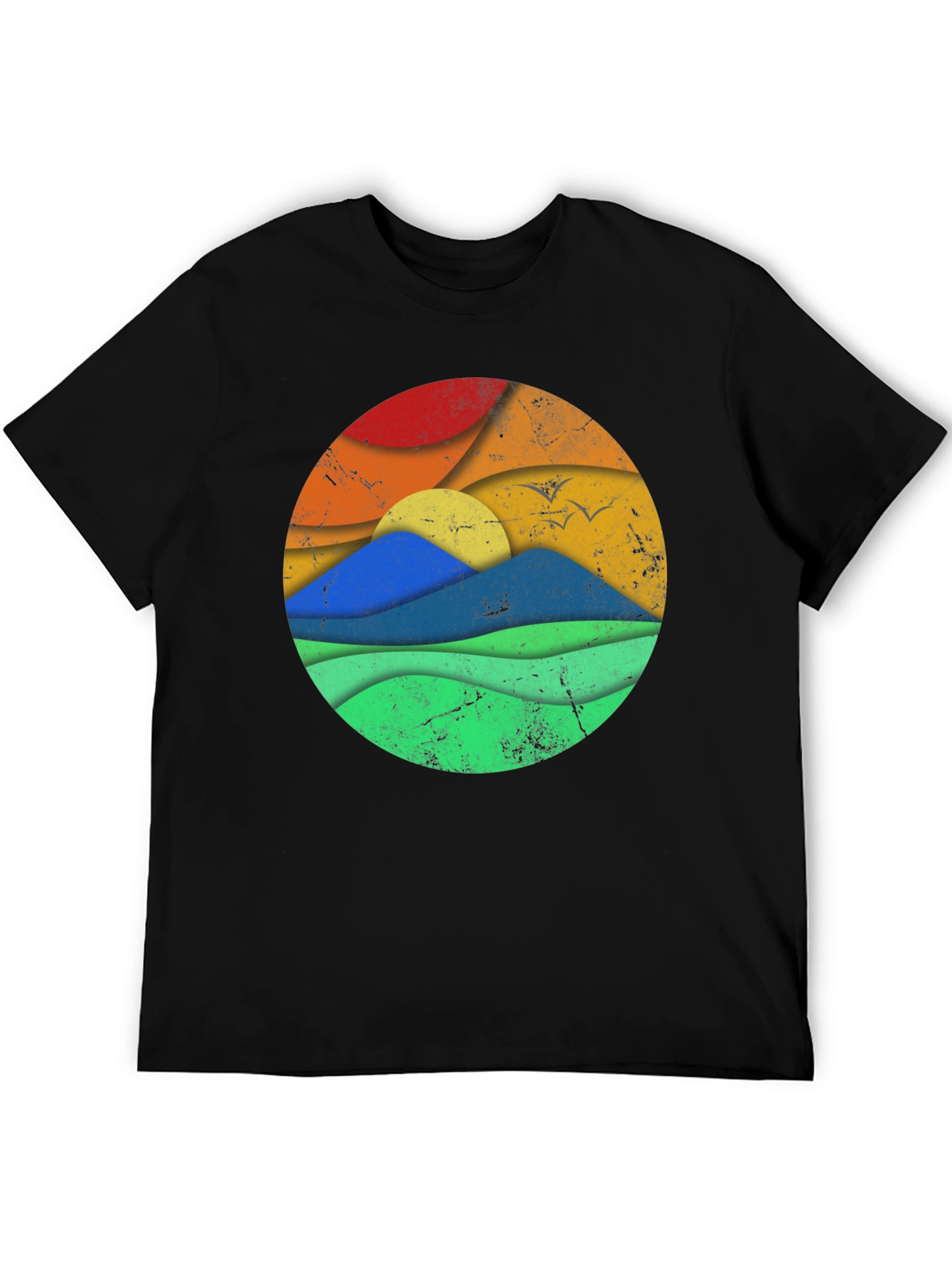 Retro Landscape Graphic Tee - Black Cotton Blend
