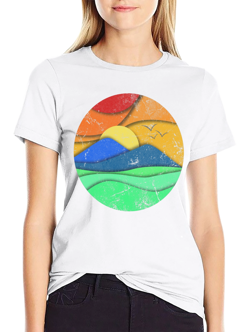 Retro Landscape Graphic Tee - Black Cotton Blend