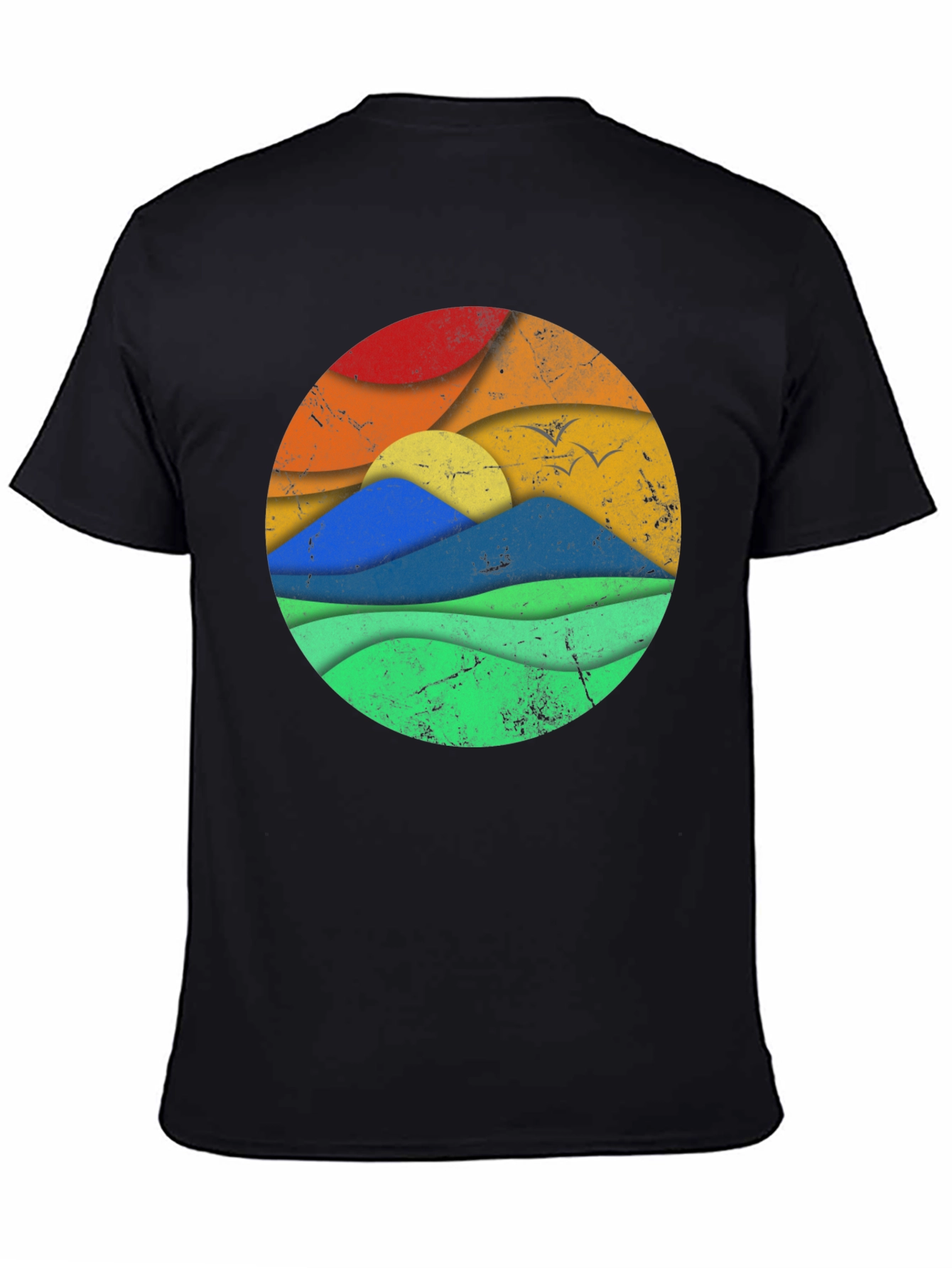 Retro Landscape Graphic Tee - Black Cotton Blend