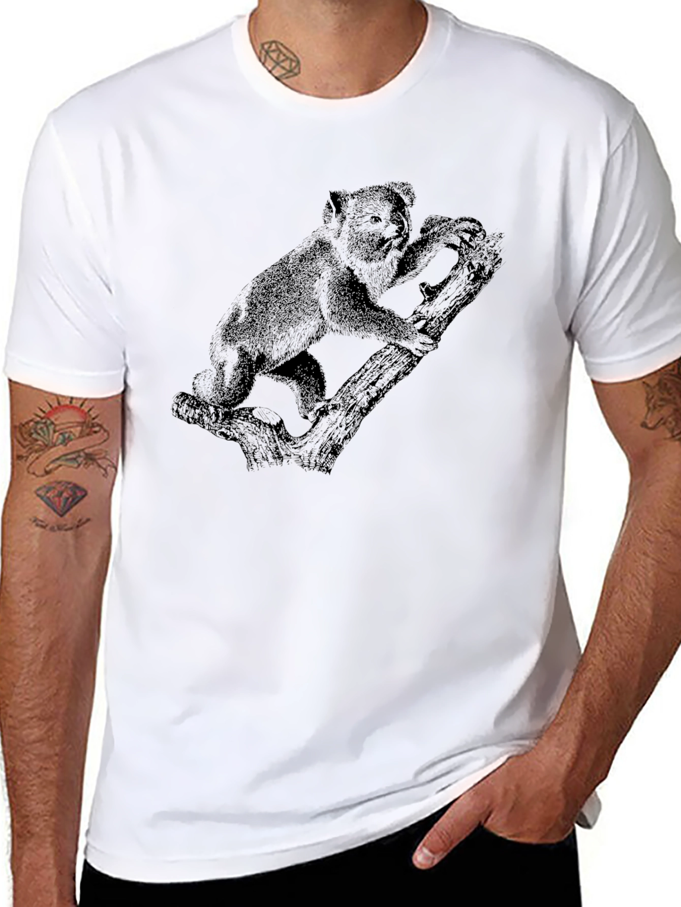 Koala Bear Print Black T-Shirt