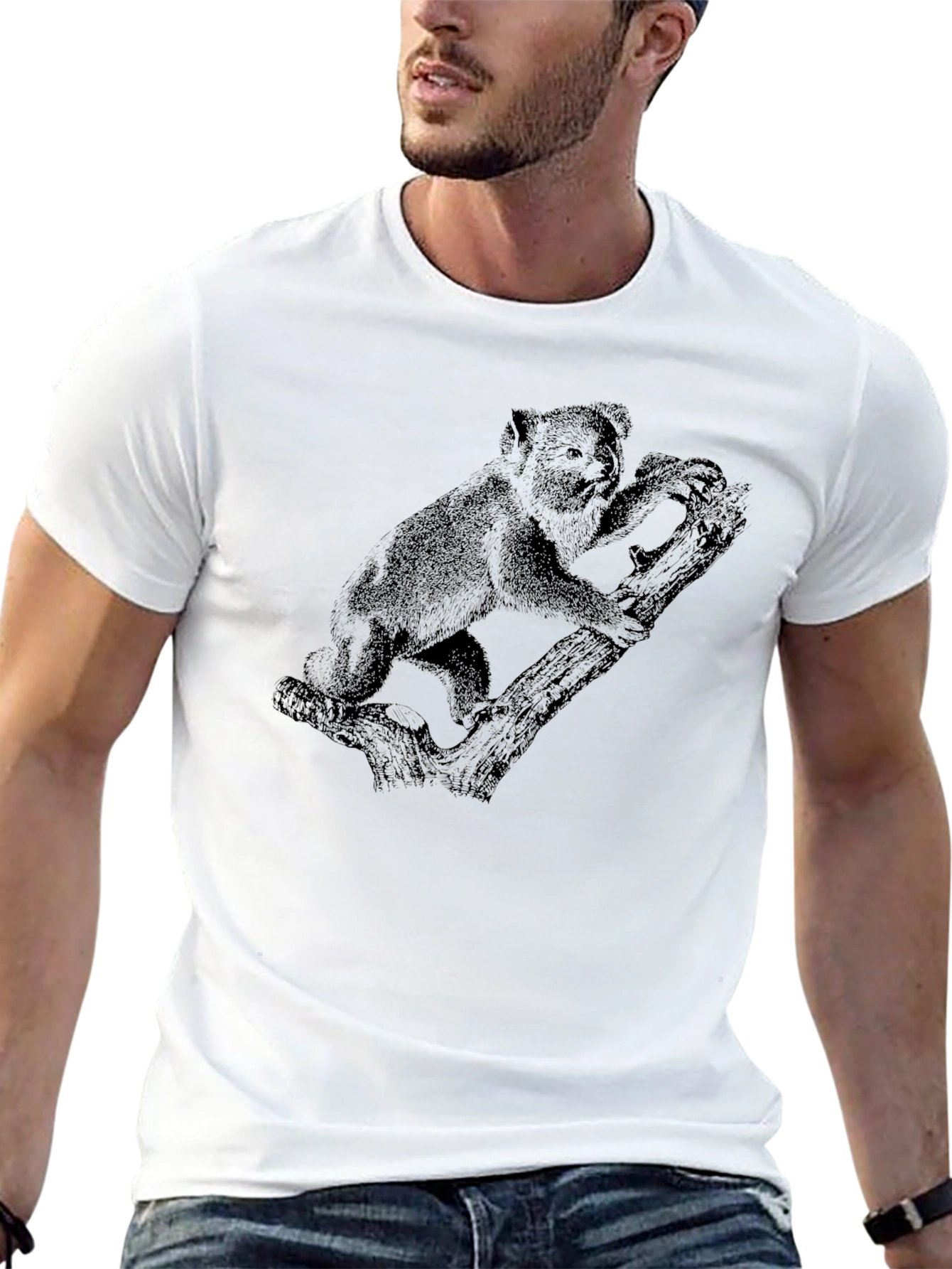 Koala Bear Print Black T-Shirt