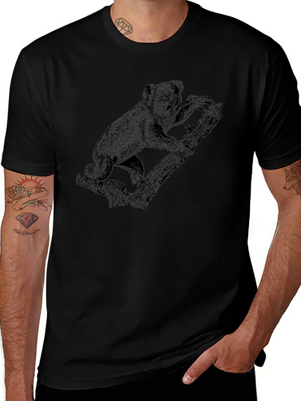 Koala Bear Print Black T-Shirt