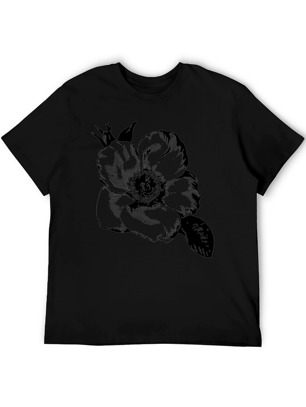 Elegant Floral Graphic Tee - Black Cotton Blend