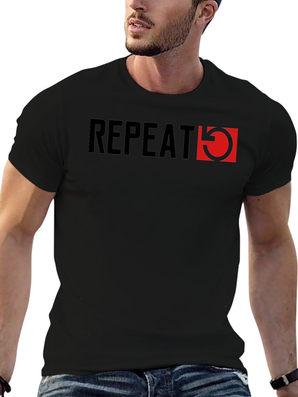 Repeat Graphic Tee - Stylish Mens Black T-Shirt