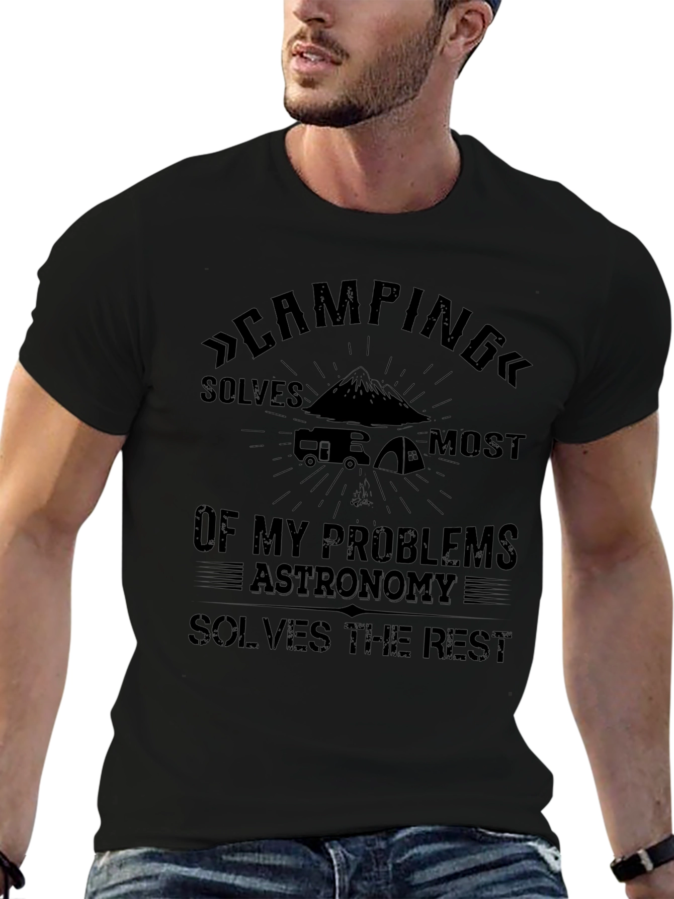 Camping Solves My Problems Black T-Shirt