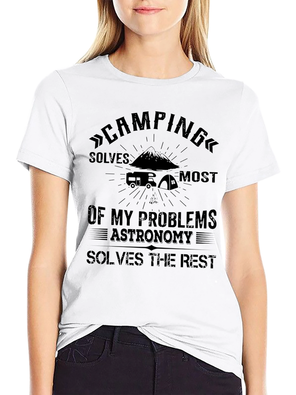 Camping Solves My Problems Black T-Shirt
