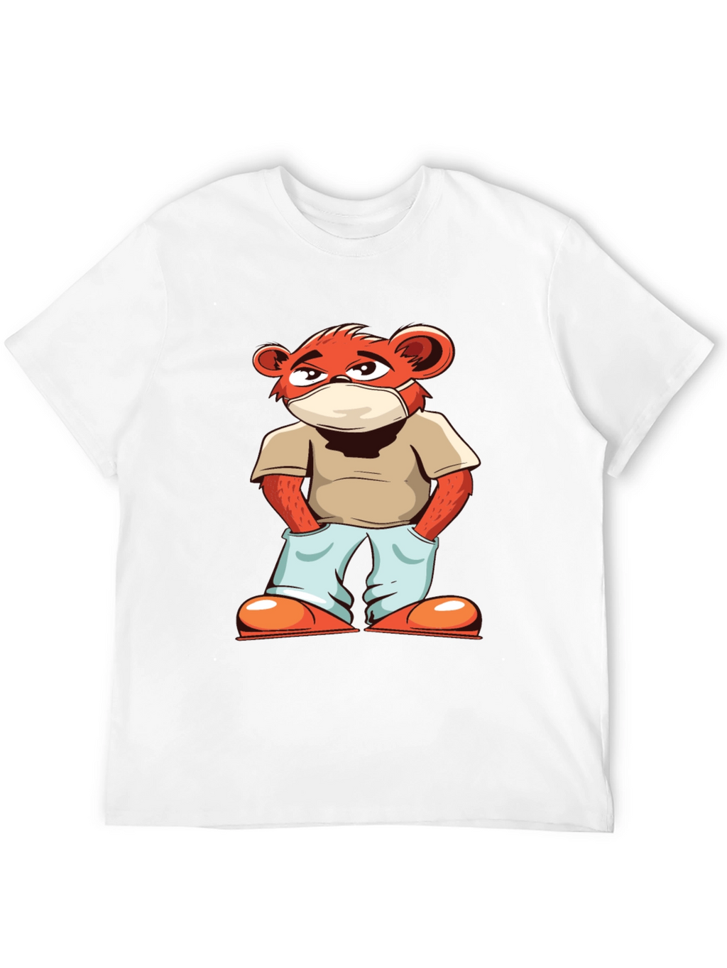 Cool Cartoon Bear with Mask Black T-Shirt