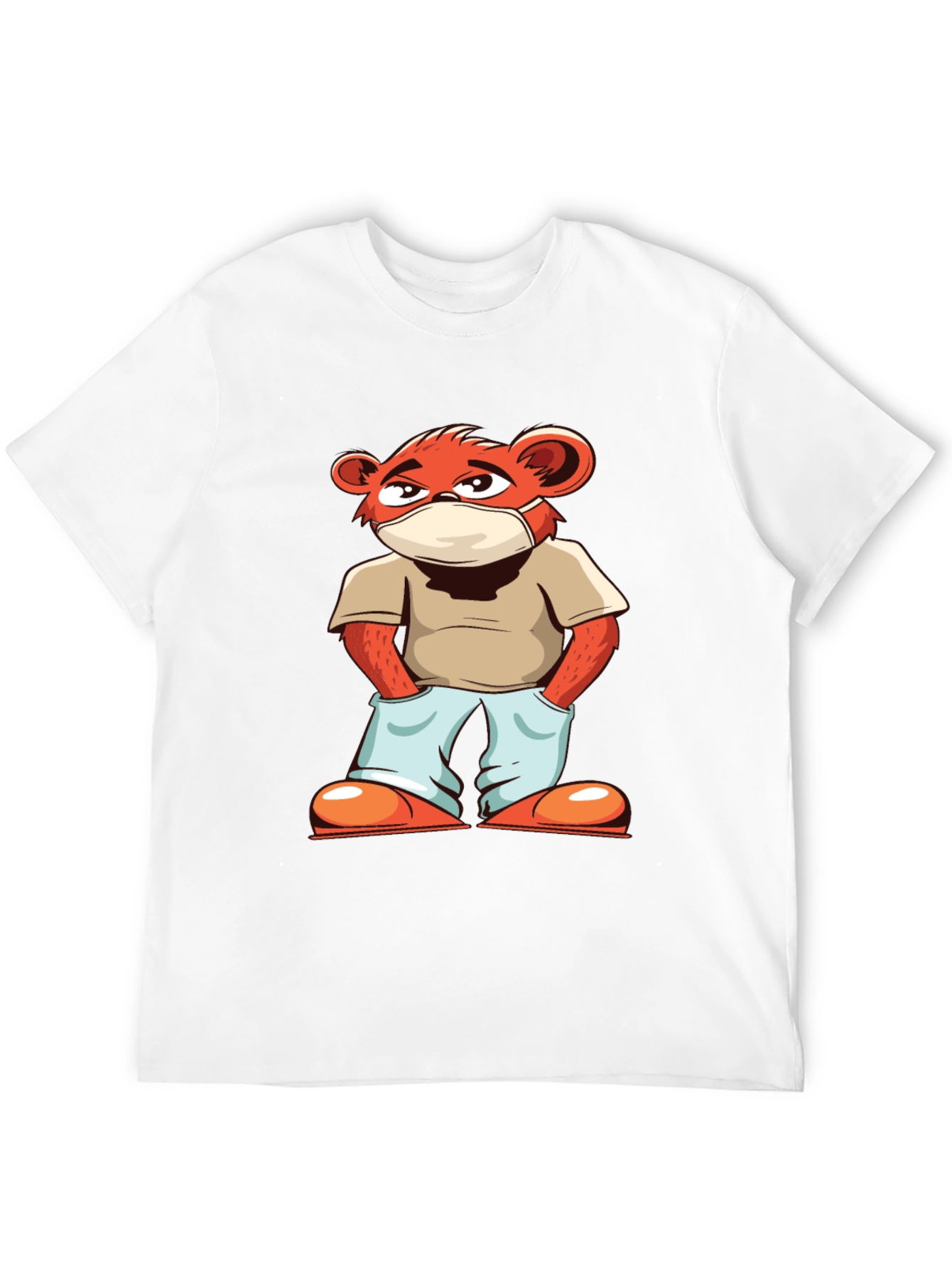 Cool Cartoon Bear with Mask Black T-Shirt