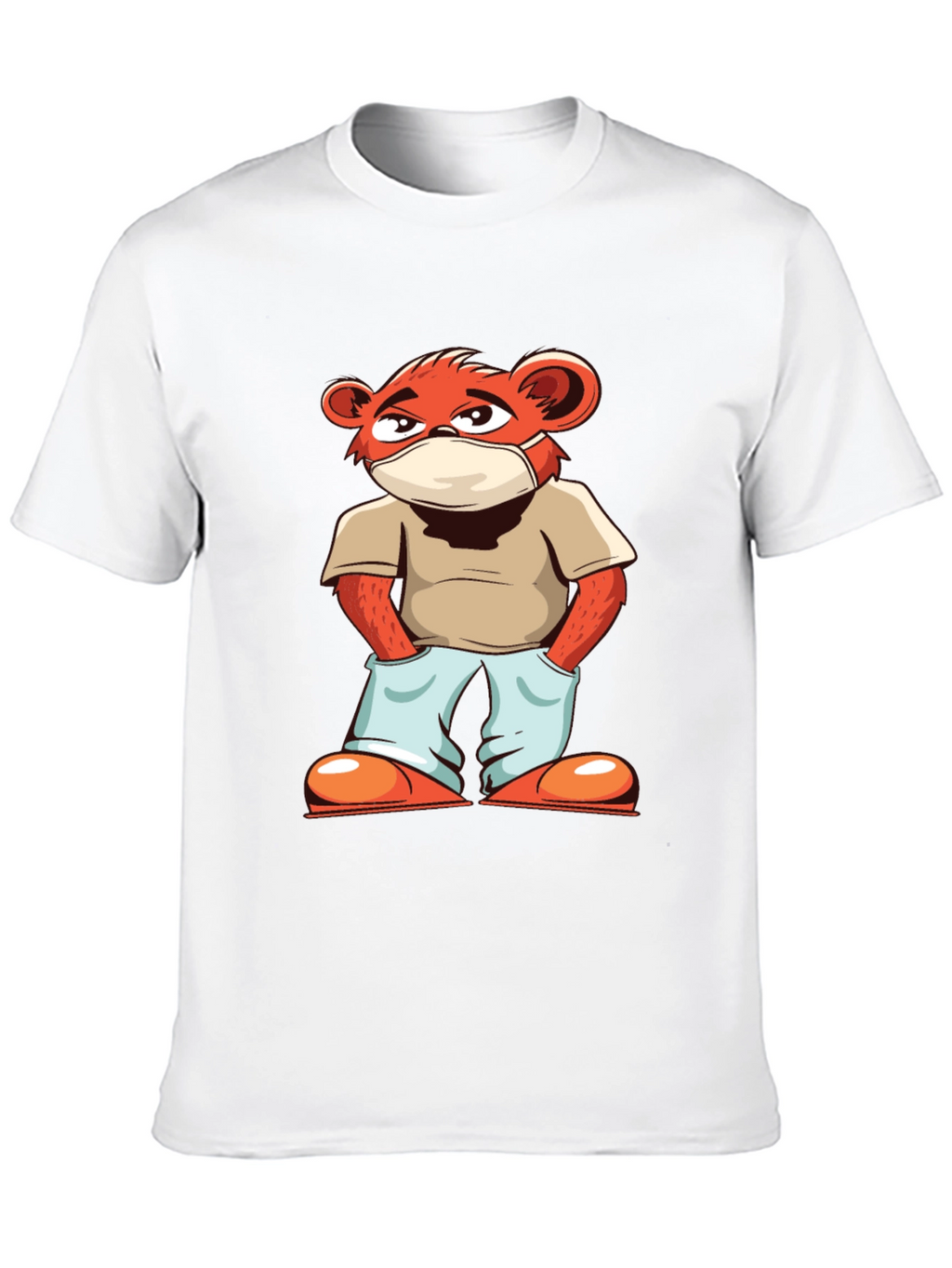 Cool Cartoon Bear with Mask Black T-Shirt