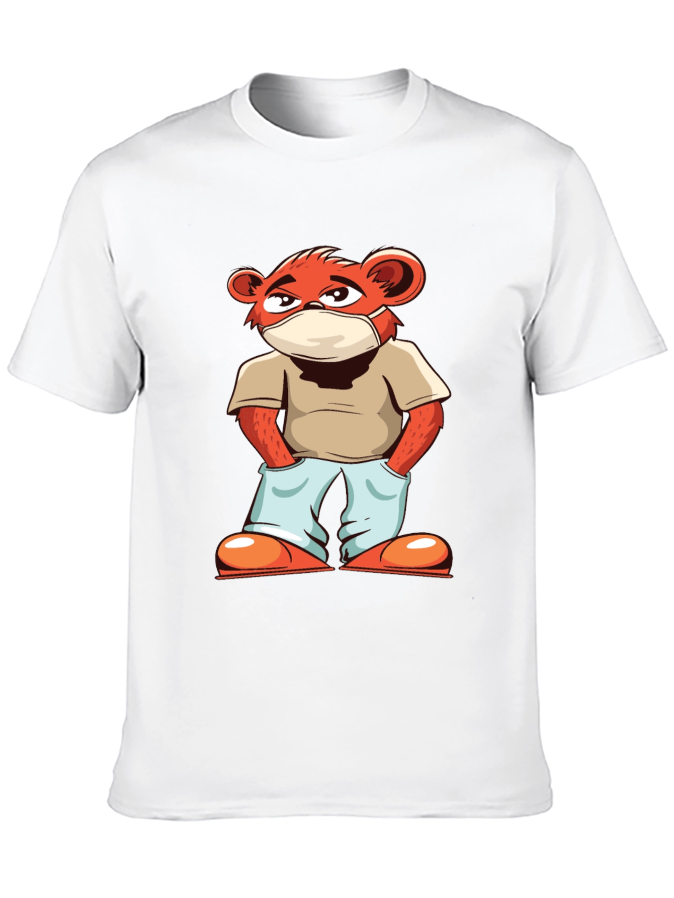 Cool Cartoon Bear with Mask Black T-Shirt