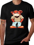 Cool Cartoon Bear with Mask Black T-Shirt