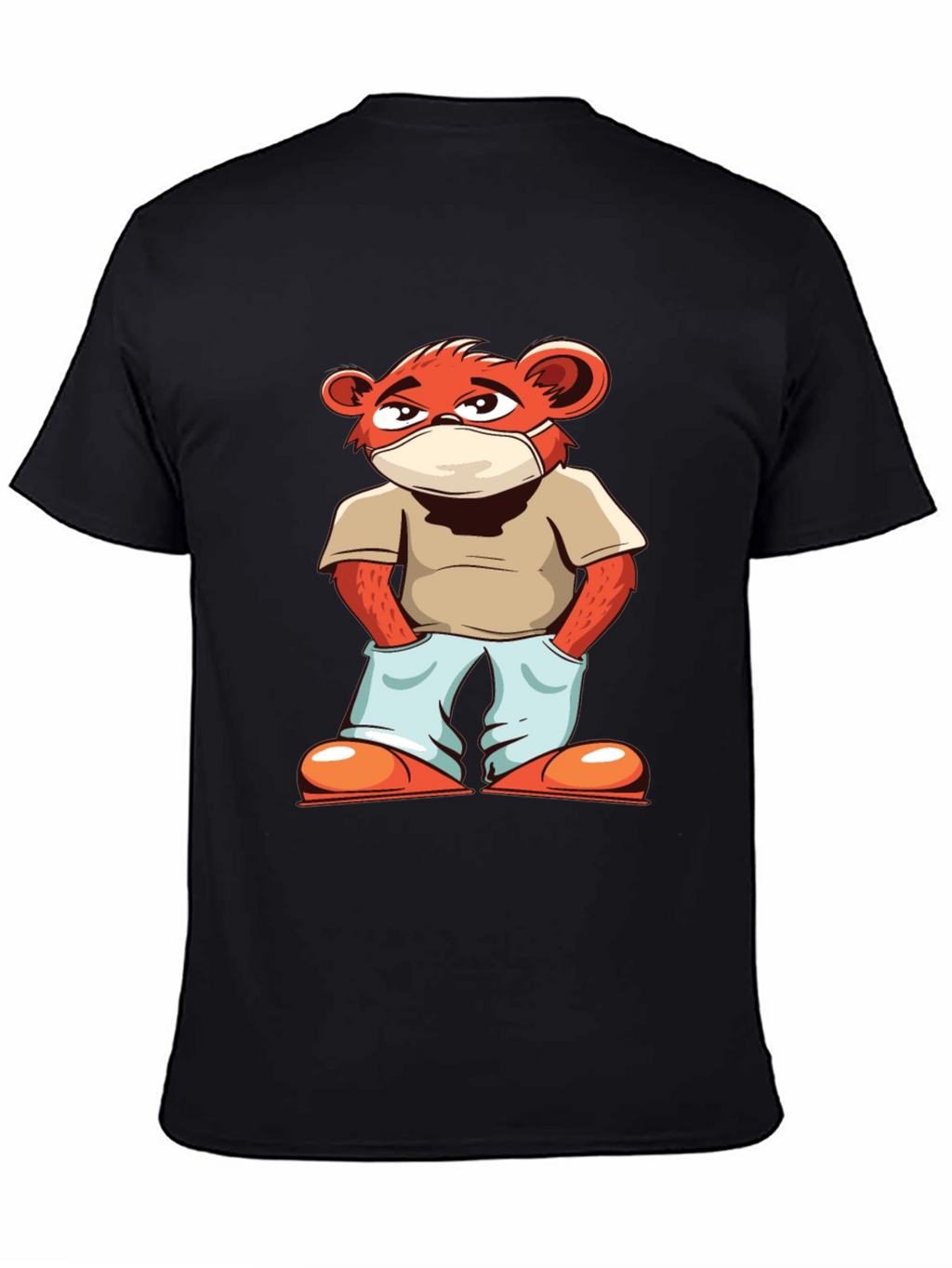 Cool Cartoon Bear with Mask Black T-Shirt