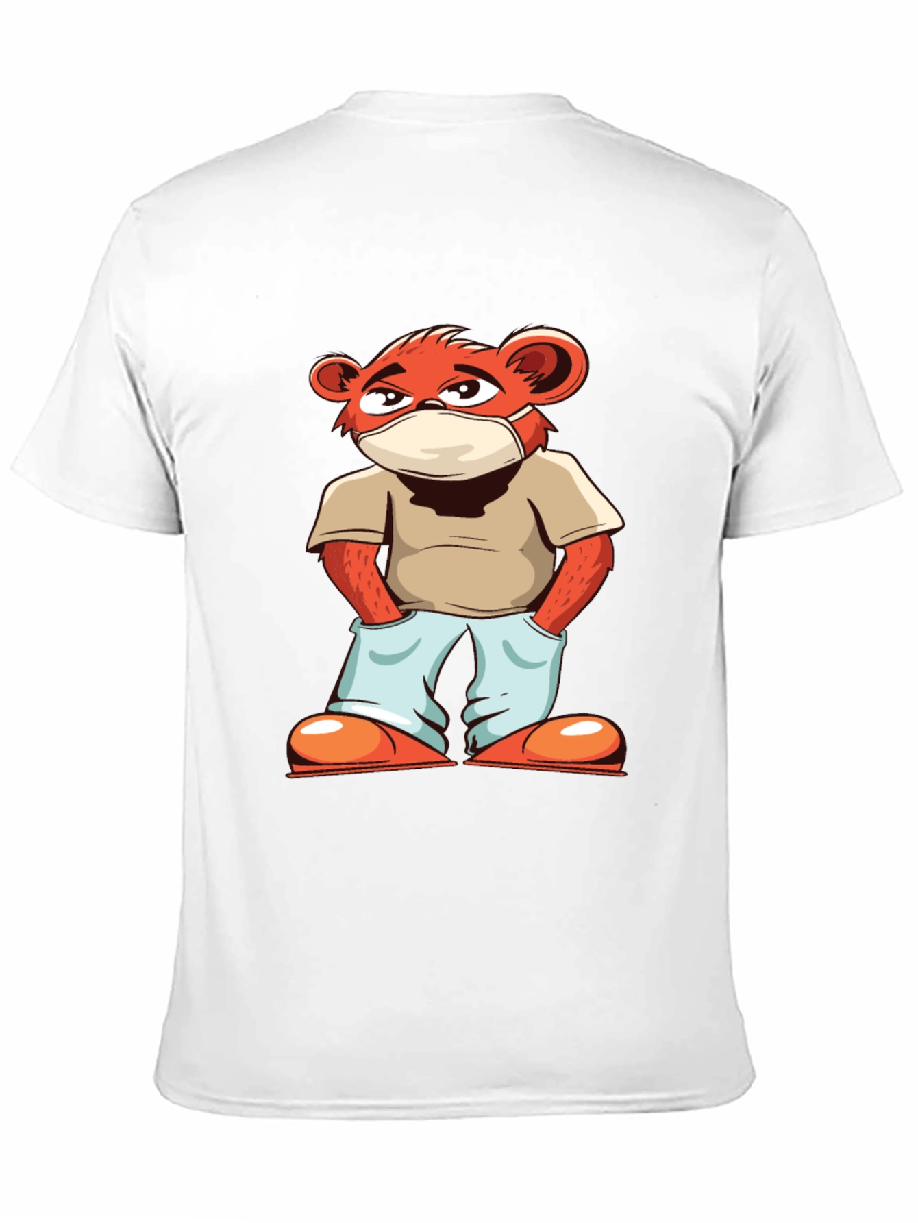 Cool Cartoon Bear with Mask Black T-Shirt