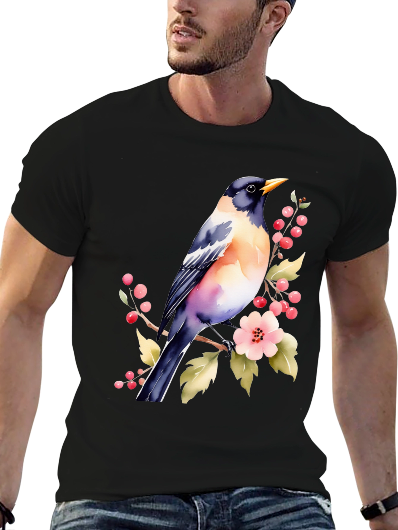 Bird & Blossoms Graphic Tee - Nature Lovers Shirt