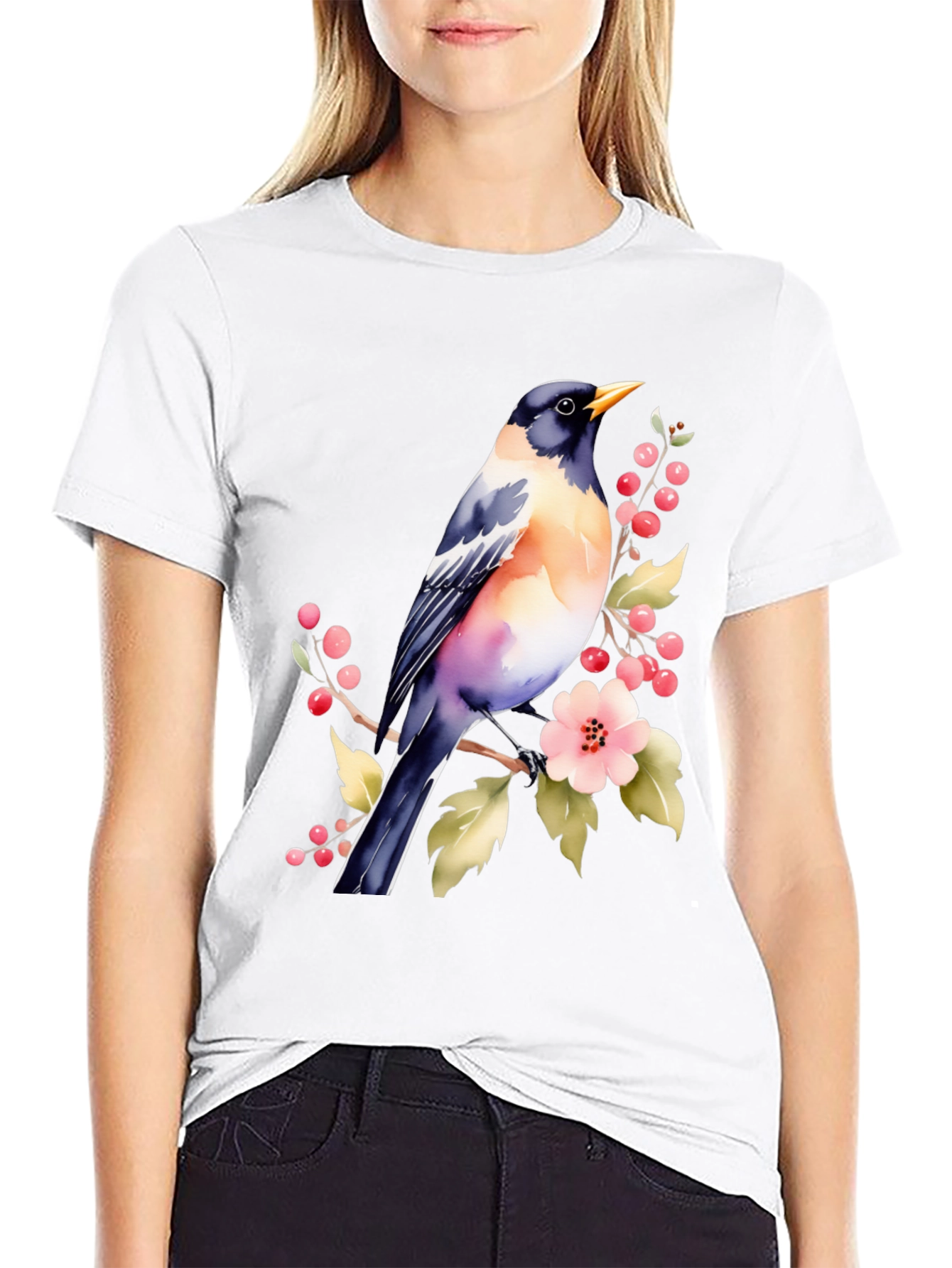 Bird & Blossoms Graphic Tee - Nature Lovers Shirt
